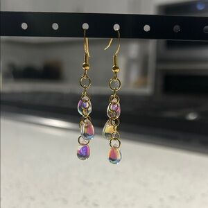 handmade white iridescent teardrop earrings 🤍💖